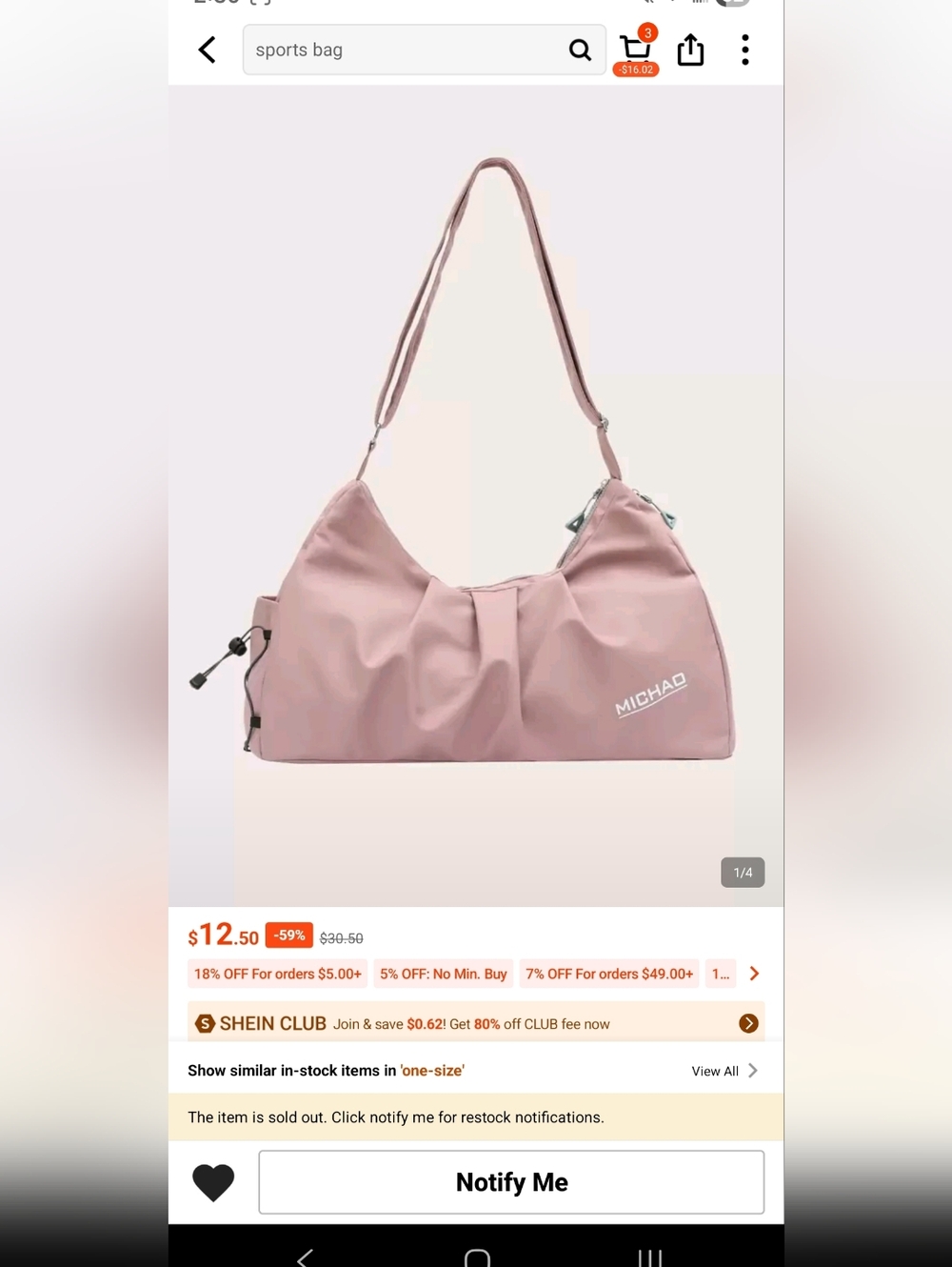 Michao Pink Gym Bag